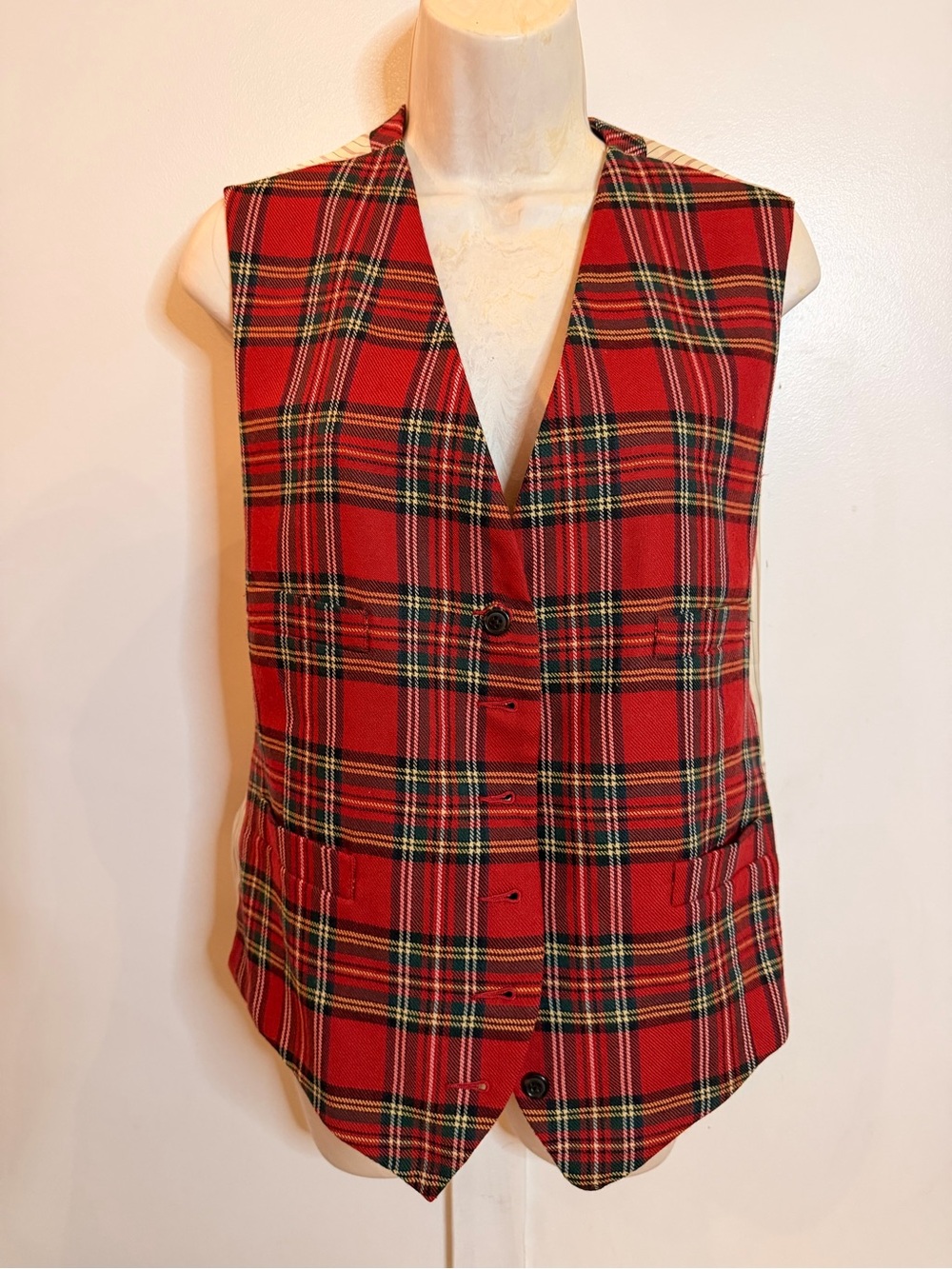 VINTAGE Banana Republic - Red Plaid Wool Button Front Vest